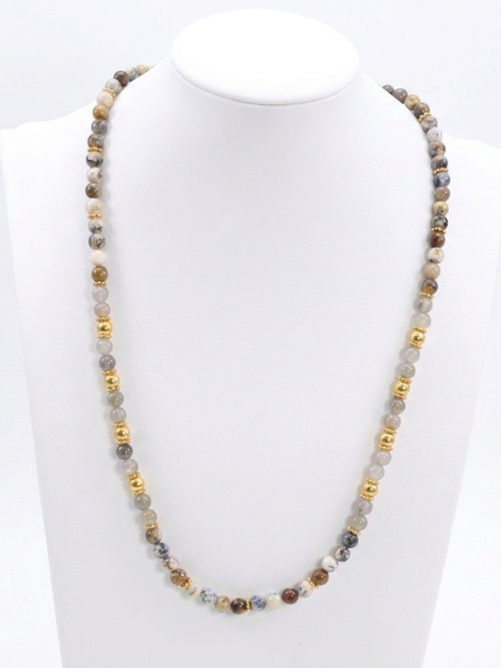 Altius Dendritic Moss Opal and Moonstone Necklace - Gold Accents - 23"